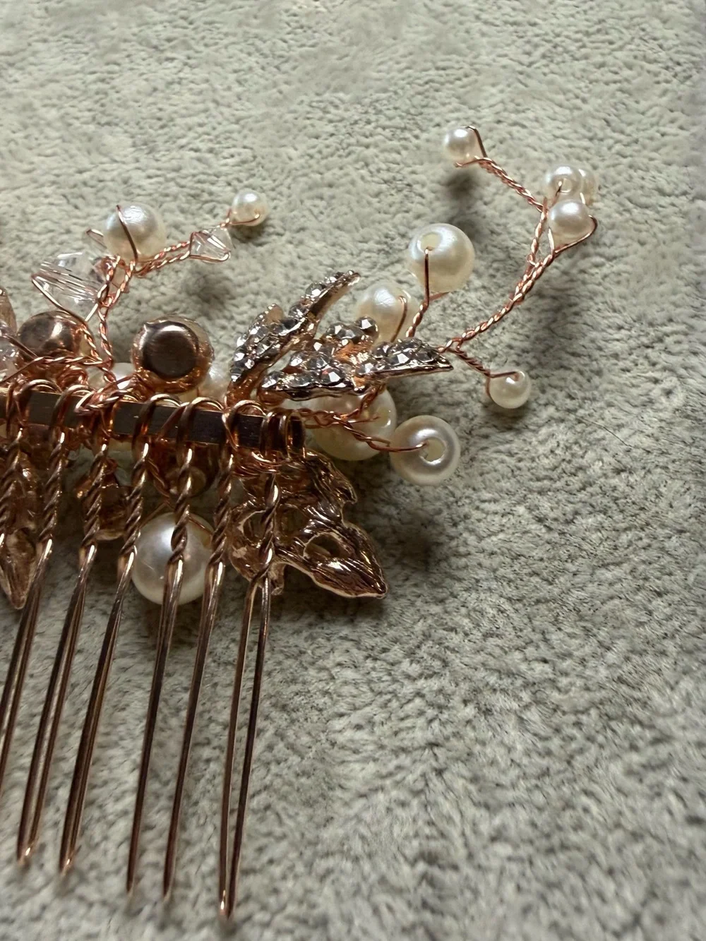 Pearl & Crystal Rose Gold Bridal Hair Comb